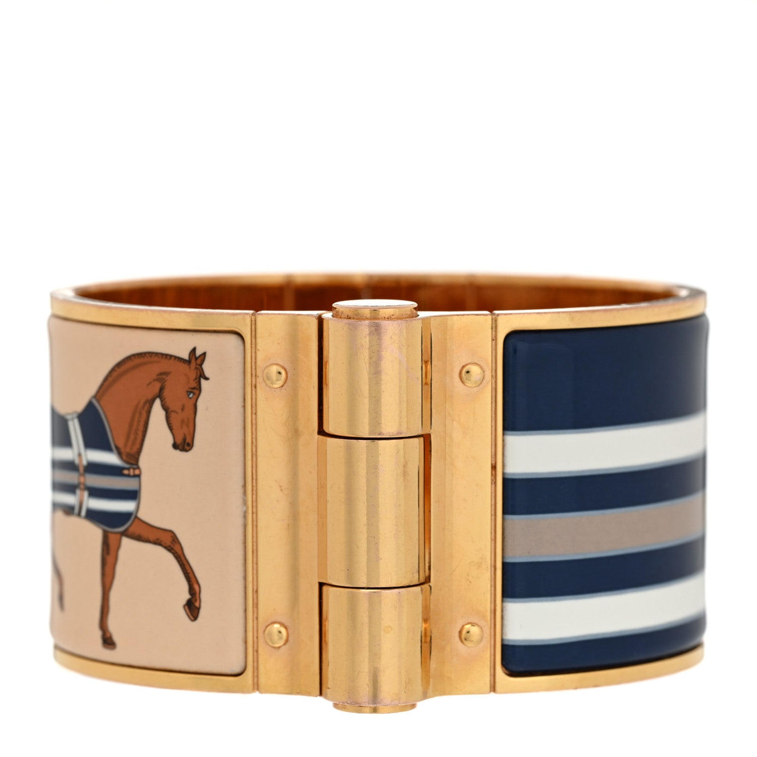 Hermes Enamel Printed Extra Wide Charniere Couvertures Nouvelles Hinged Bracelet M 1 of 5