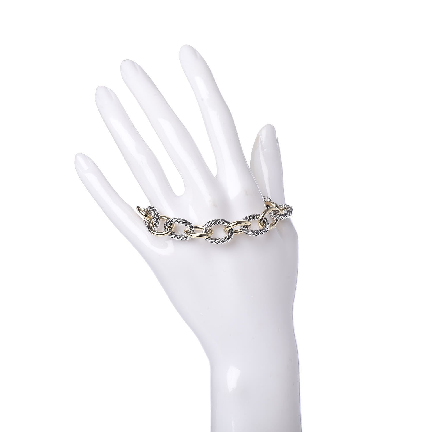 David Yurman Sterling Silver 18K Yellow Gold 12mm Large Oval Link Bracelet 2 of 6