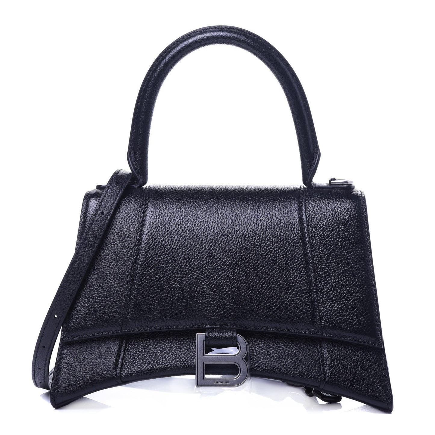Grained Calfskin Small Hourglass Top Handle Bag Black