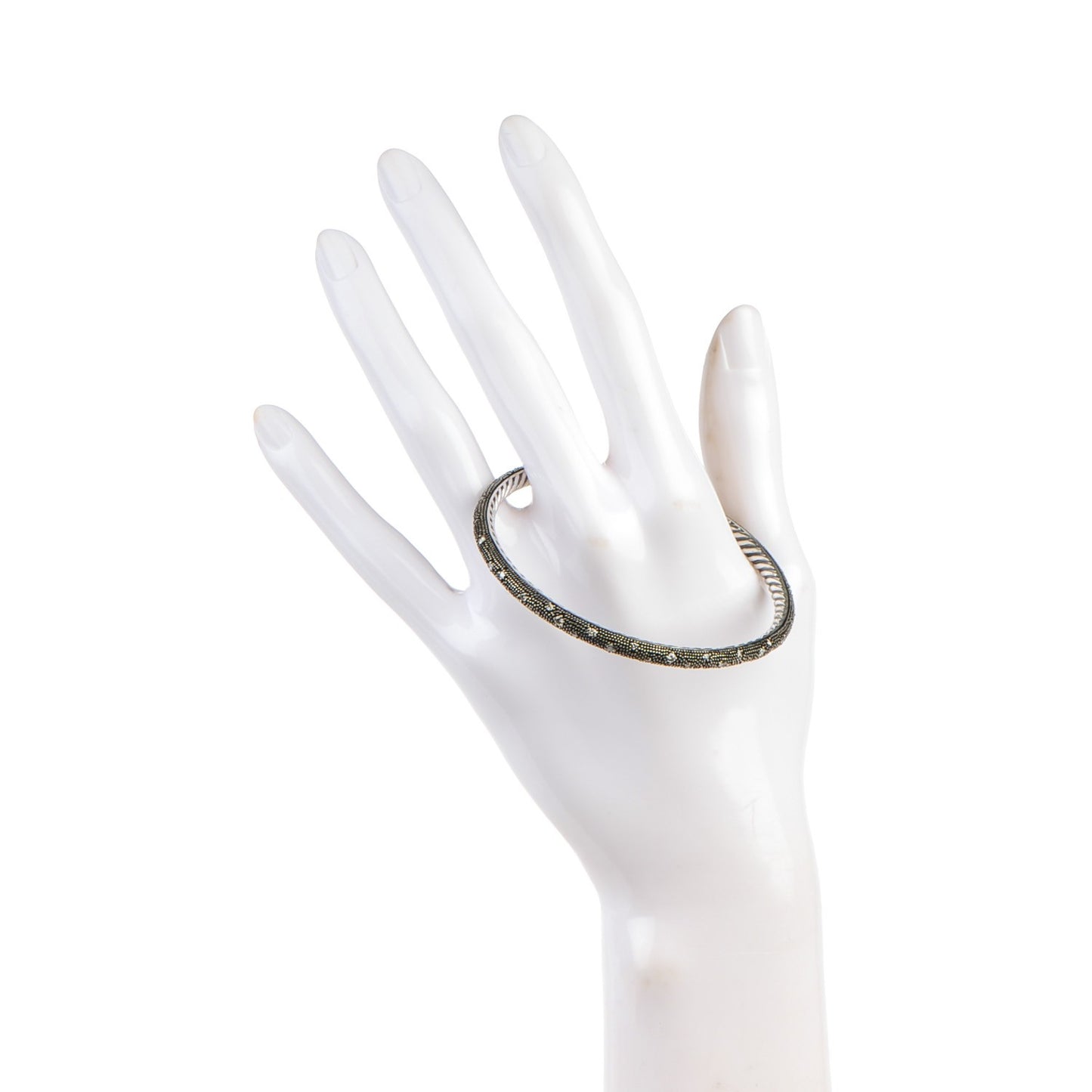 Sterling Silver Diamond 4mm Midnight Melange Bangle Bracelet