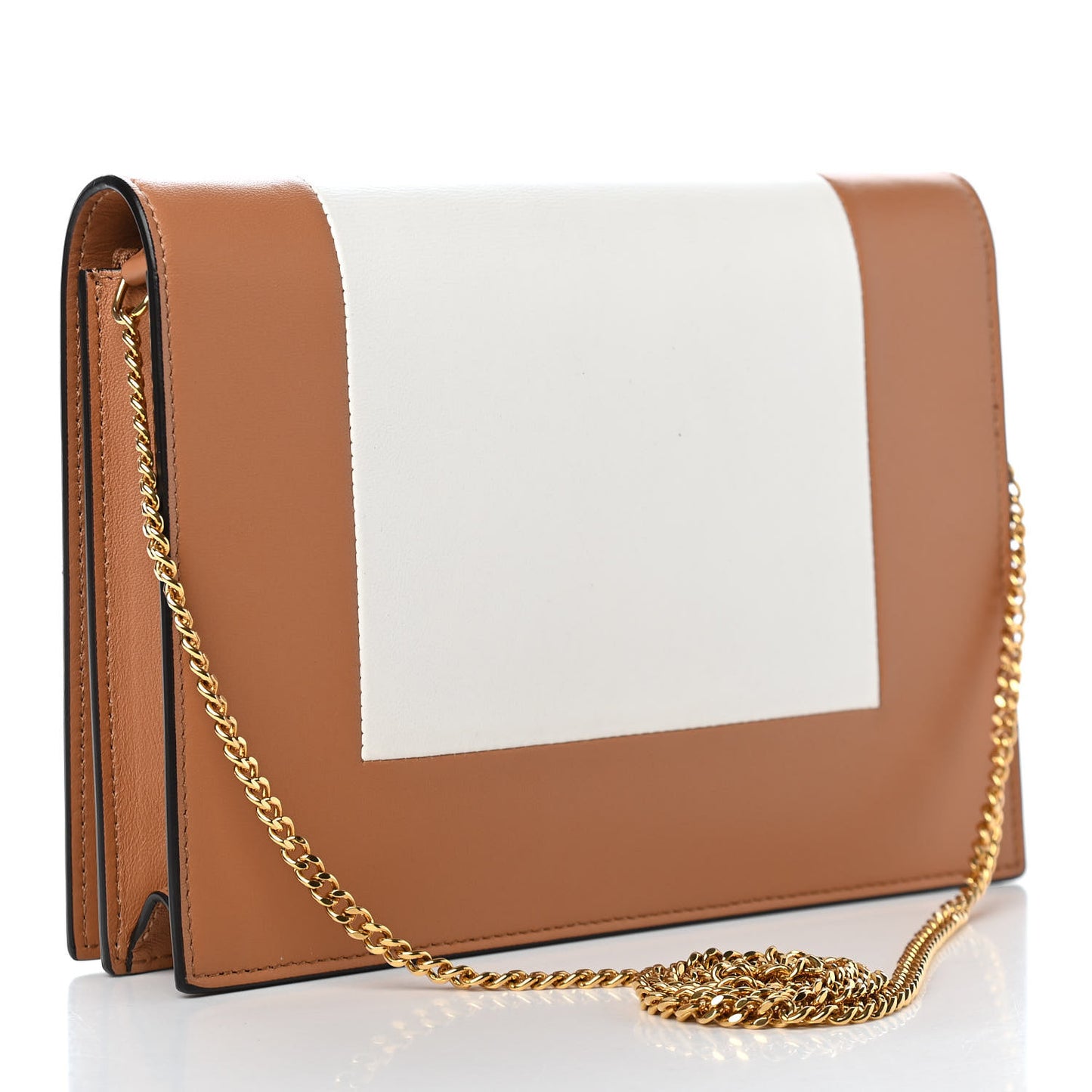 Smooth Lambskin Frame Evening Chain Clutch Tan Optic White