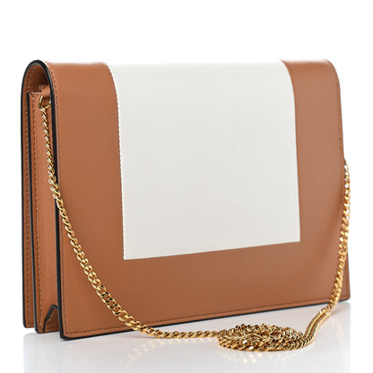 Celine Smooth Lambskin Frame Evening Chain Clutch Tan Optic White 2 of 10
