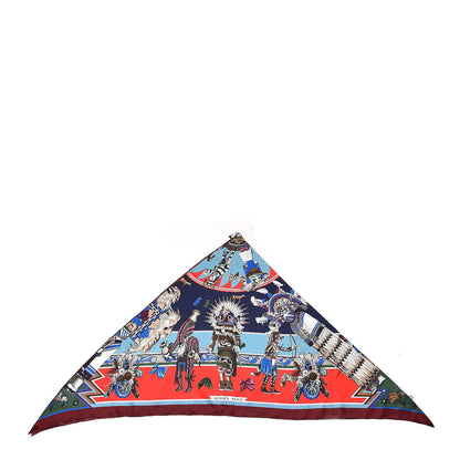 Hermes Silk Kachinas Giant Pointe Triangle Scarf Marine Rouge Bleu Glacier 1 of 6