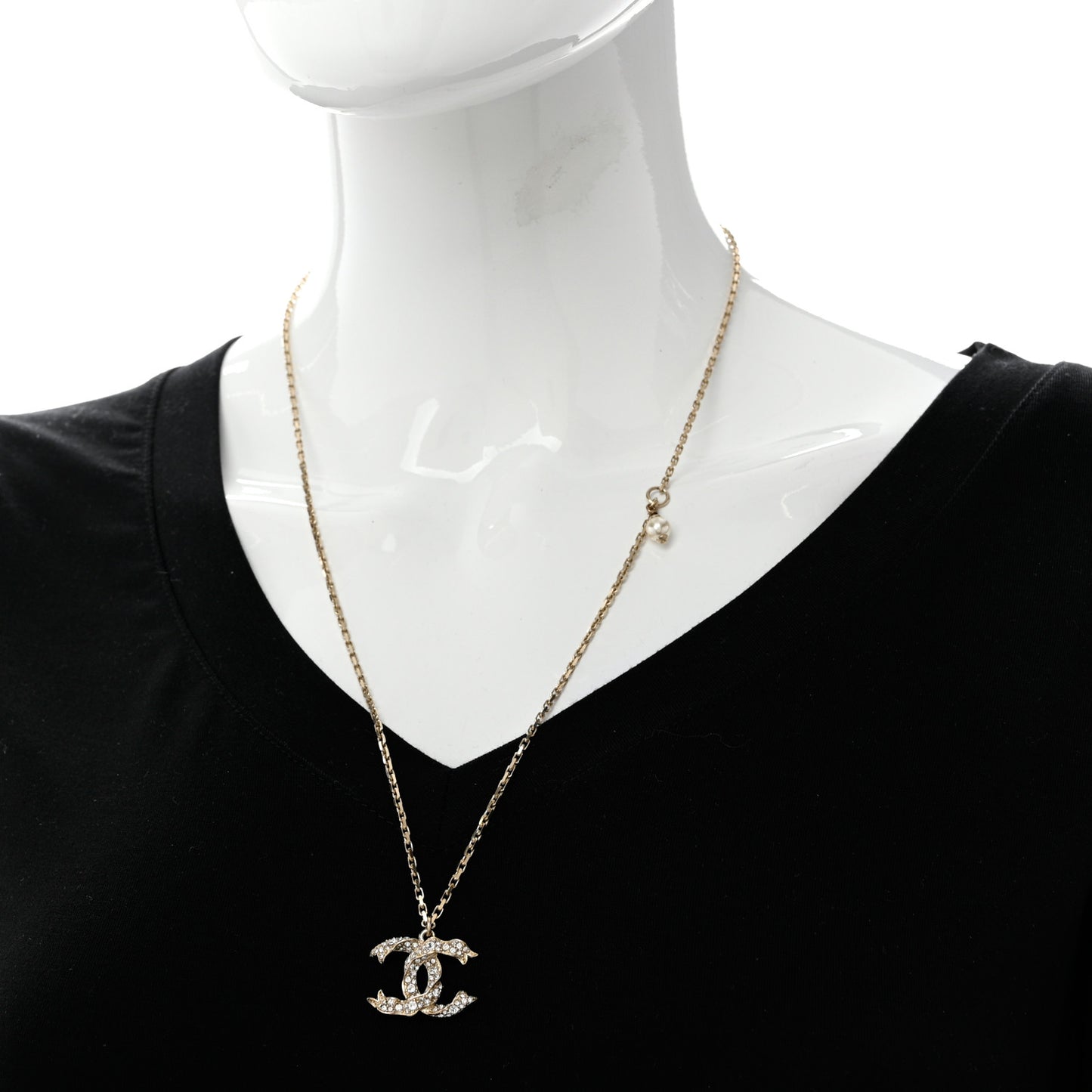 Crystal Textured CC Pendant Necklace Gold