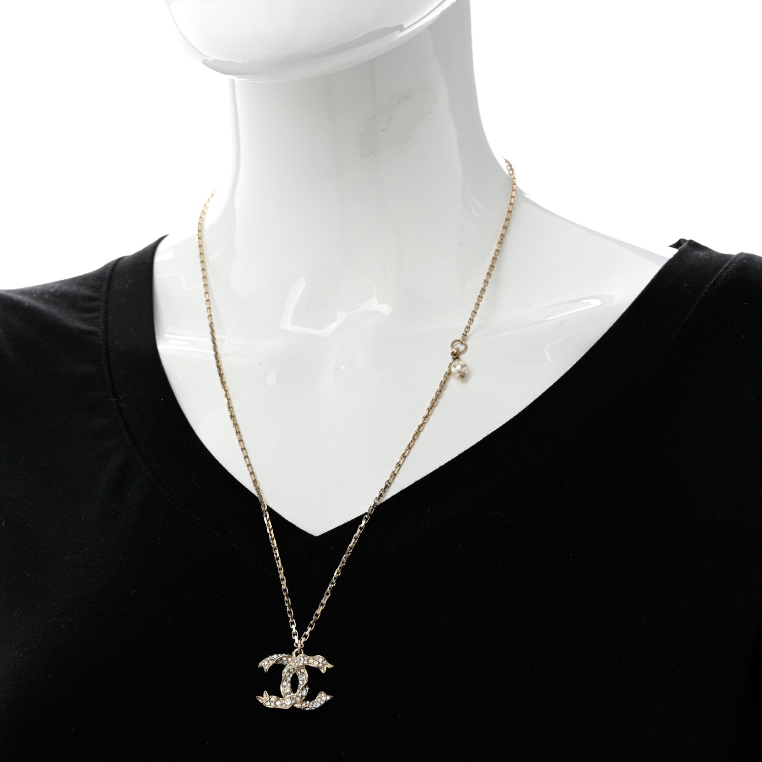 Chanel Crystal Textured CC Pendant Necklace Gold 2 of 7