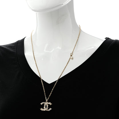 Chanel Crystal Textured CC Pendant Necklace Gold 2 of 7
