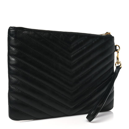 Saint Laurent Lambskin Matelasse Chevron Monogram A5 Wristlet Black 3 of 11