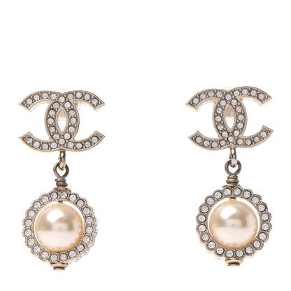 Chanel Crystal Pearl CC Lace Camellia Earrings Gold 1 of 4