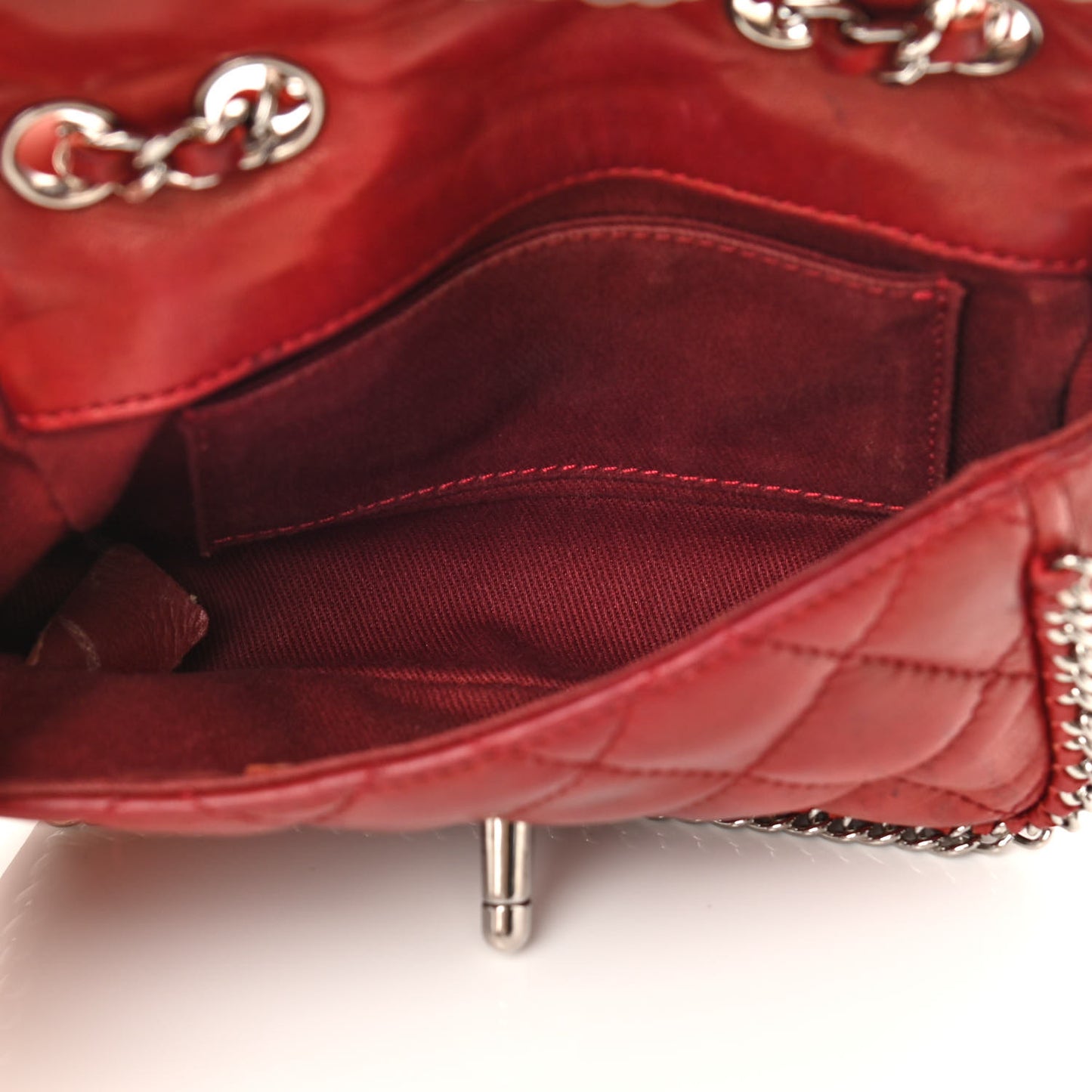 Lambskin Quilted Madison Chain Trim Micro Mini Square Flap Dark Red