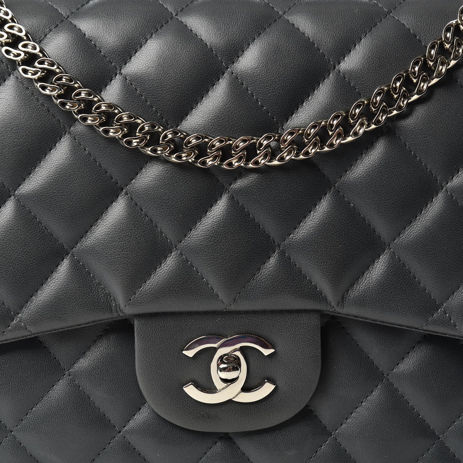 Chanel Lambskin Quilted Jumbo Single Bijoux Chain Flap Gris Fonce 10 of 11