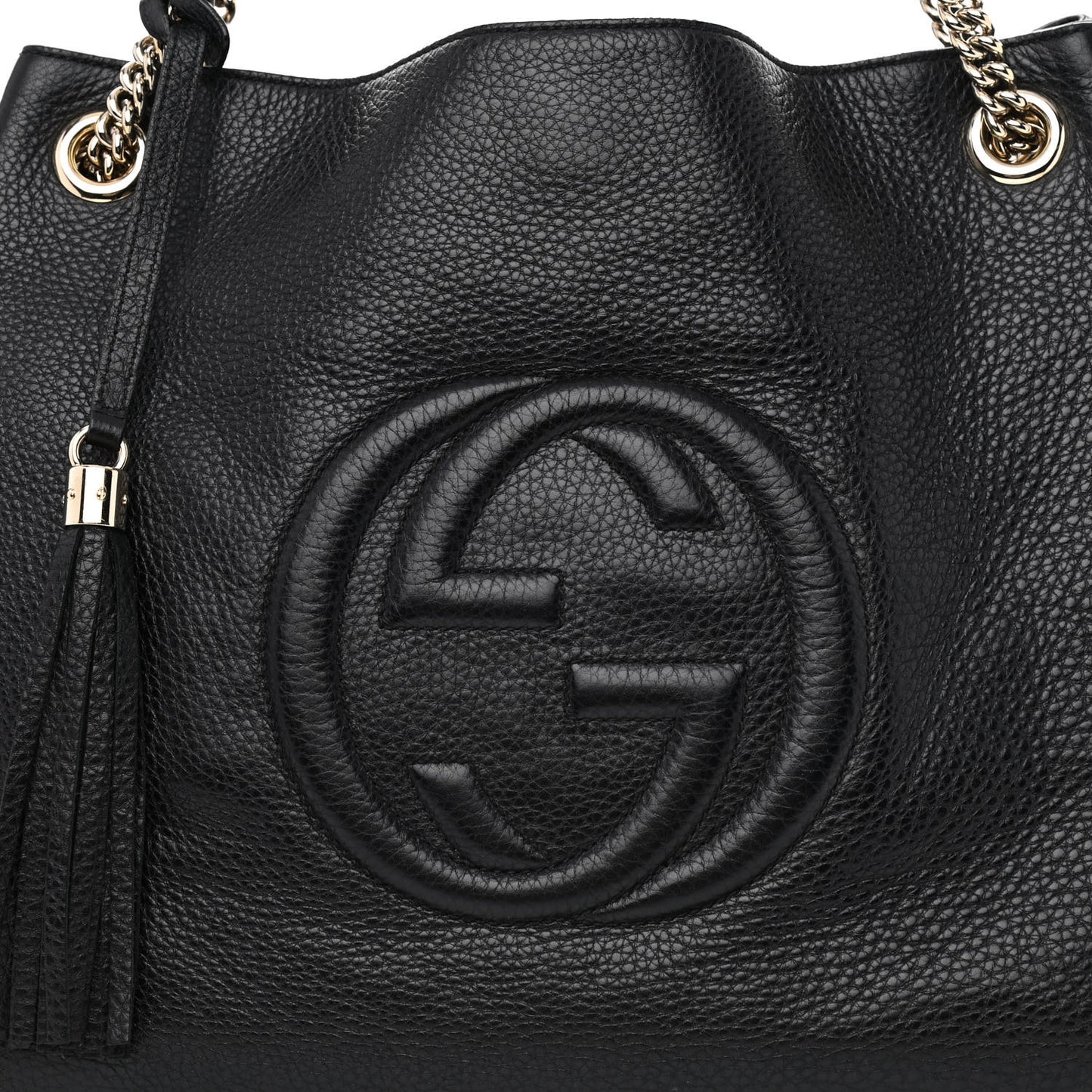 Pebbled Calfskin Large Soho Chain Shoulder Bag Black