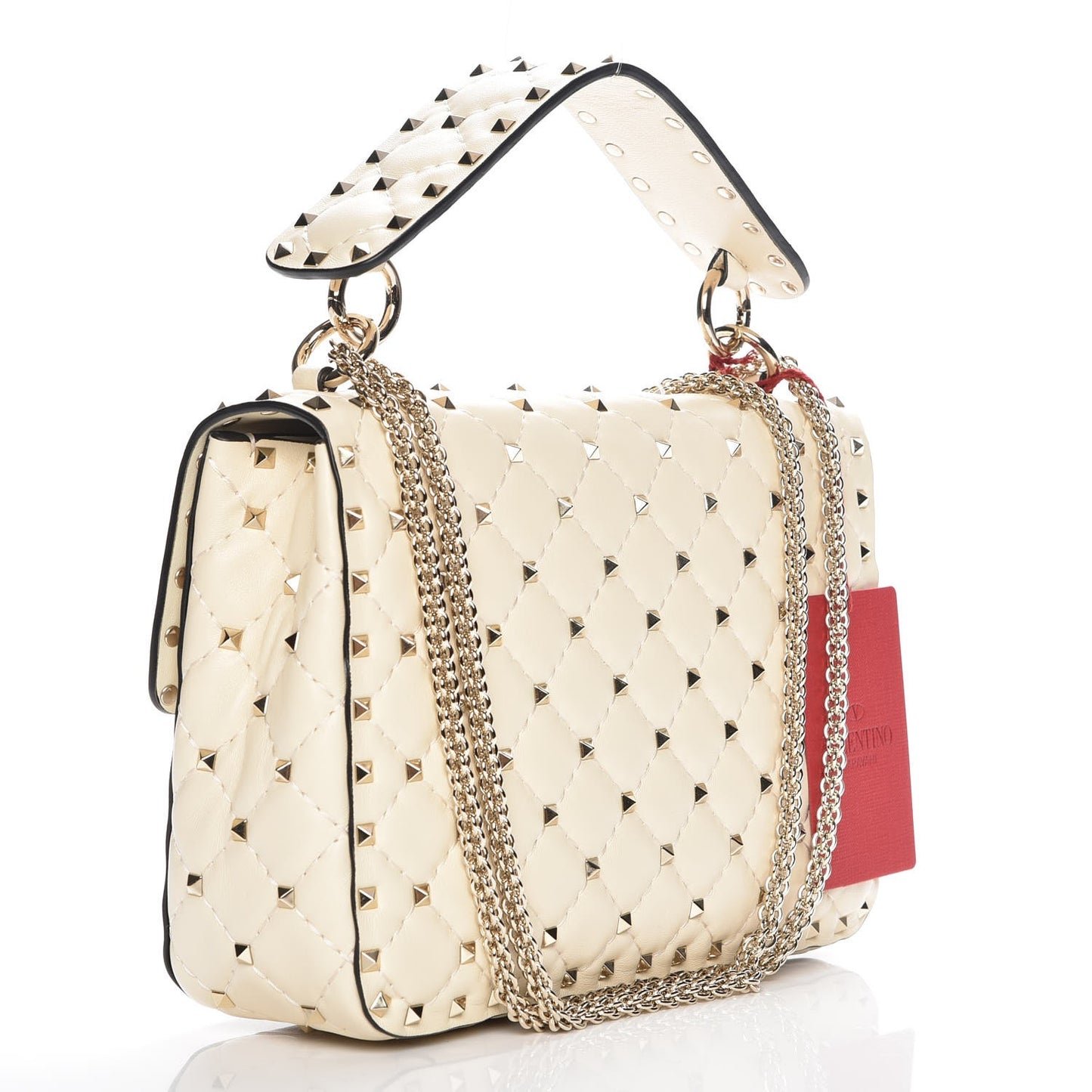 Nappa Medium Rockstud Spike Shoulder Bag Light Ivory