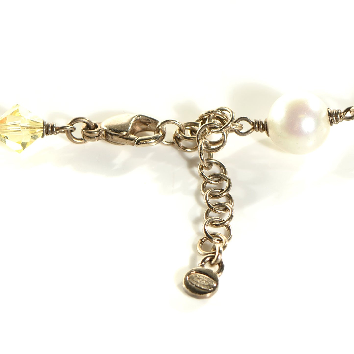 Crystal Baguette CC Pearl Necklace Pink Gold