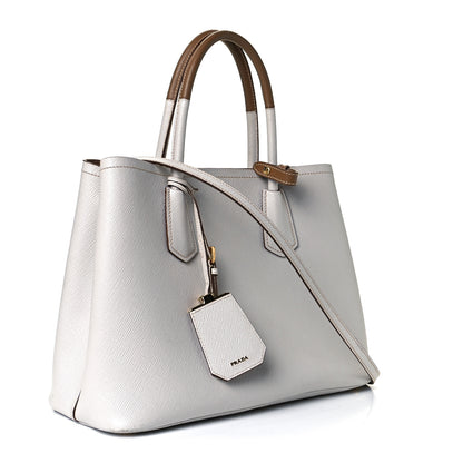 Prada Saffiano Cuir Small Bi-Color Double Bag Talco Caramel 3 of 9