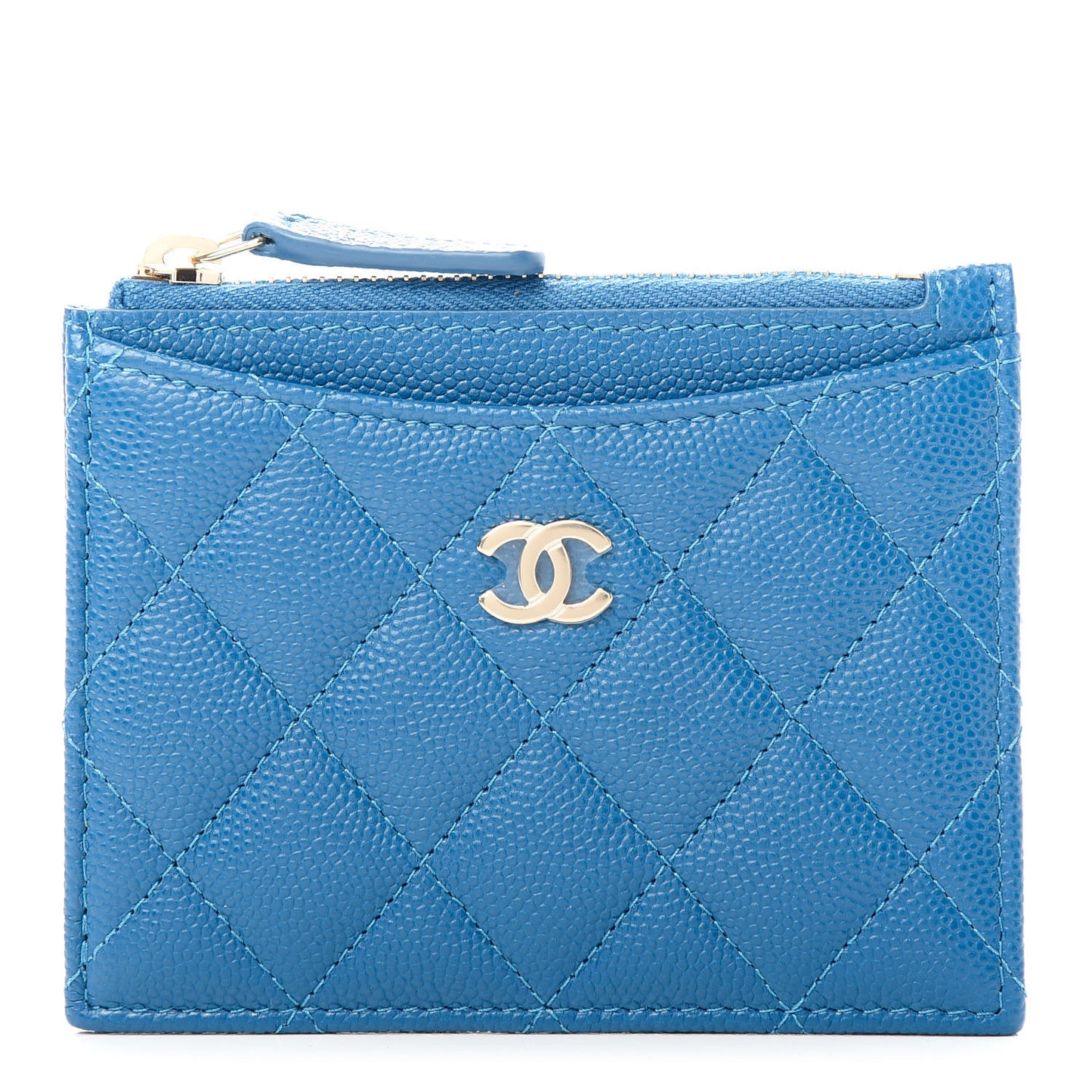 Caviar Quilted CC Zip Card Holder Blue