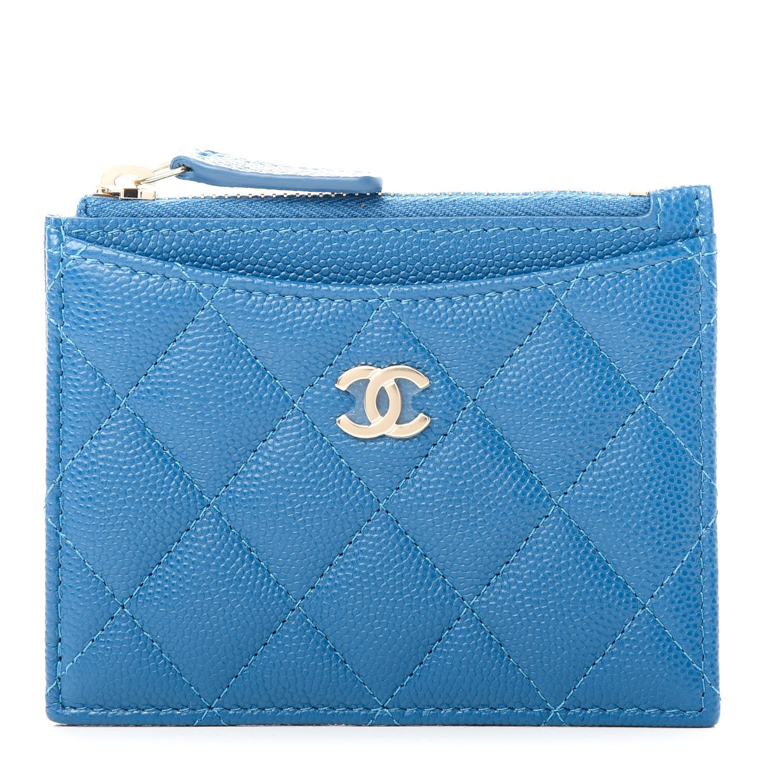 Chanel Caviar Quilted CC Zip Card Holder Blue 1 of 7