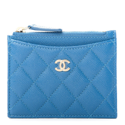 Chanel Caviar Quilted CC Zip Card Holder Blue 1 of 7