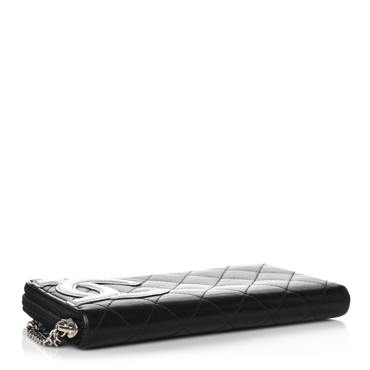 Chanel Calfskin Quilted Cambon Large Gusset Zip Around Wallet Black Silver 4 of 12