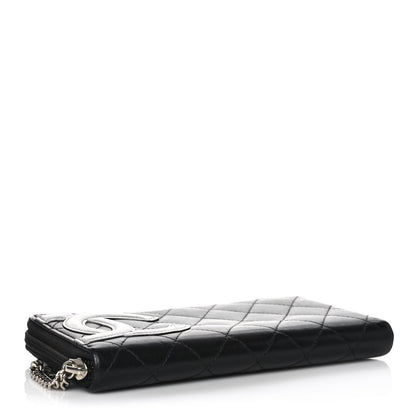 Chanel Calfskin Quilted Cambon Large Gusset Zip Around Wallet Black Silver 4 of 12