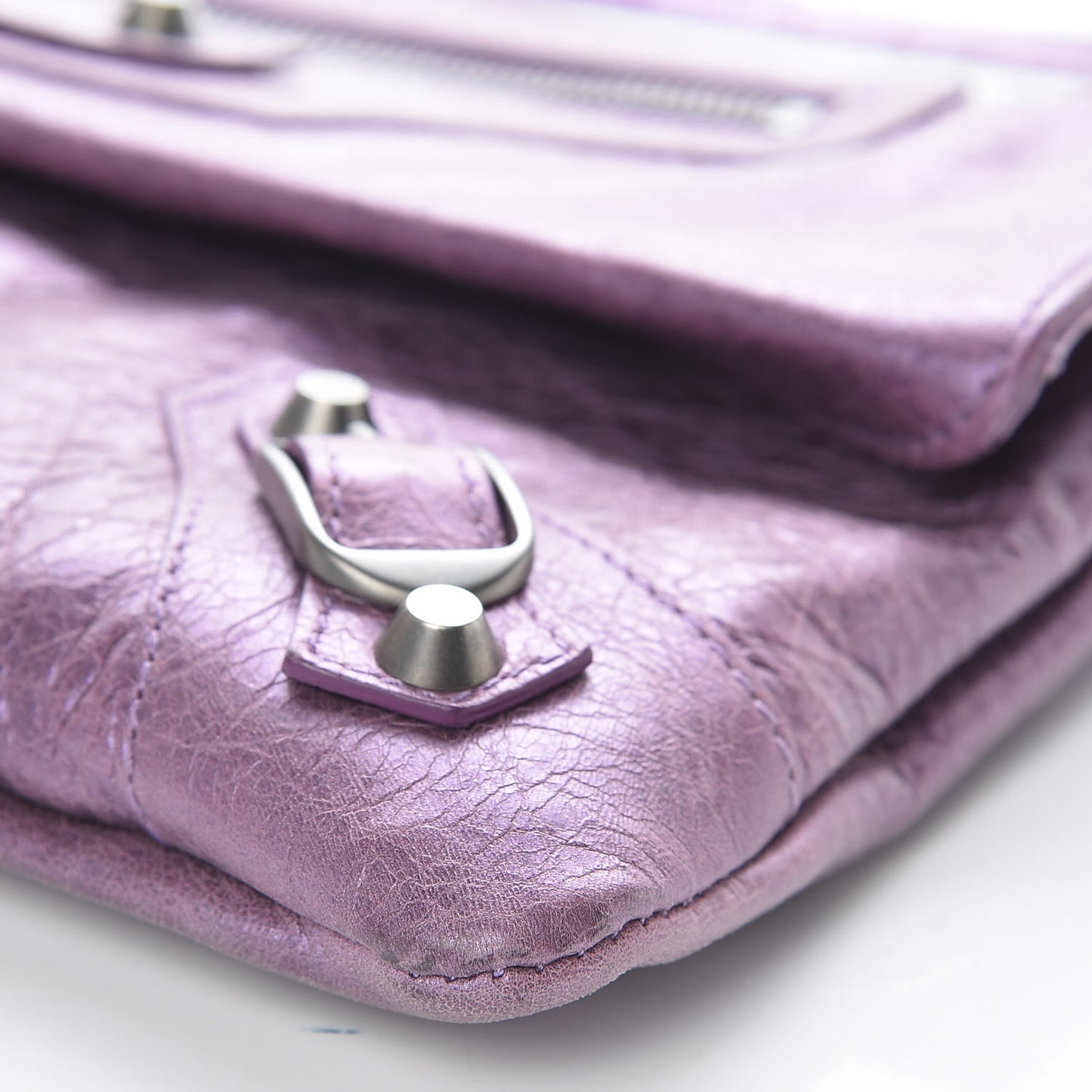 Agneau Classic Hardware Envelope Clutch Metallic Purple