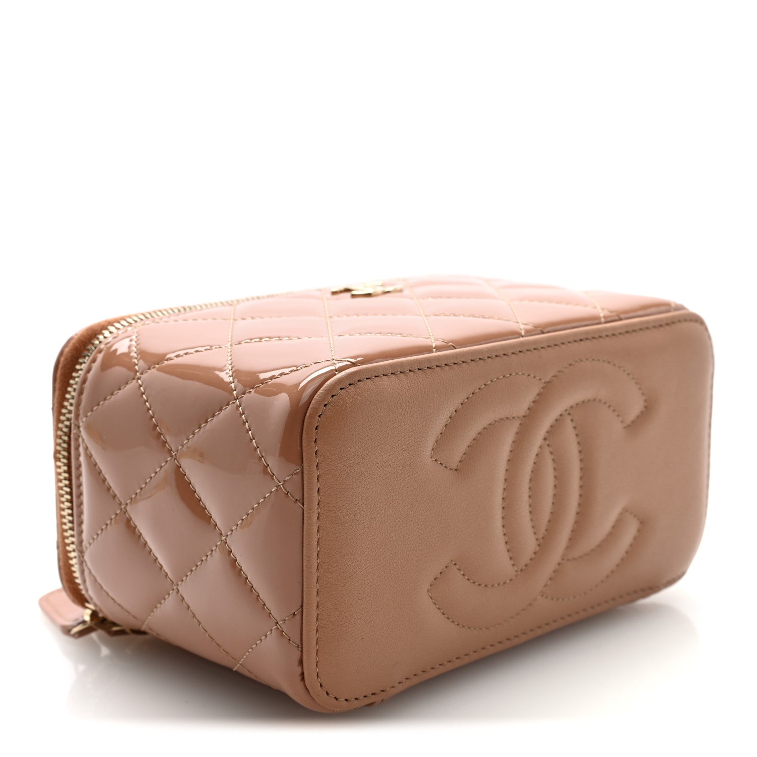 Chanel Patent Quilted Quilted Small Top Handle Vanity Case With Chain Dark Beige 4 of 11