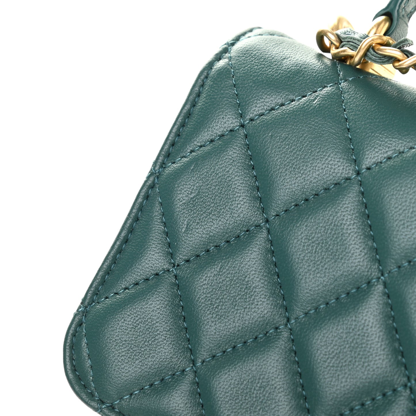 Lambskin Quilted Top Handle Flap Coin Purse With Chain Green