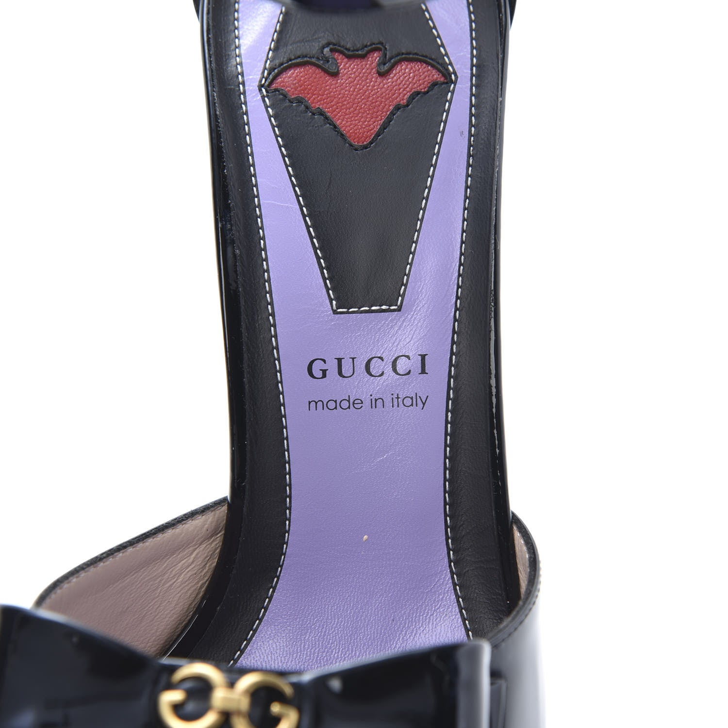 Gucci Patent Crystal GG Bow Sadie Spike Ankle Strap d'Orsay Platform High Heel Pumps 38.5 Black 6 of 9