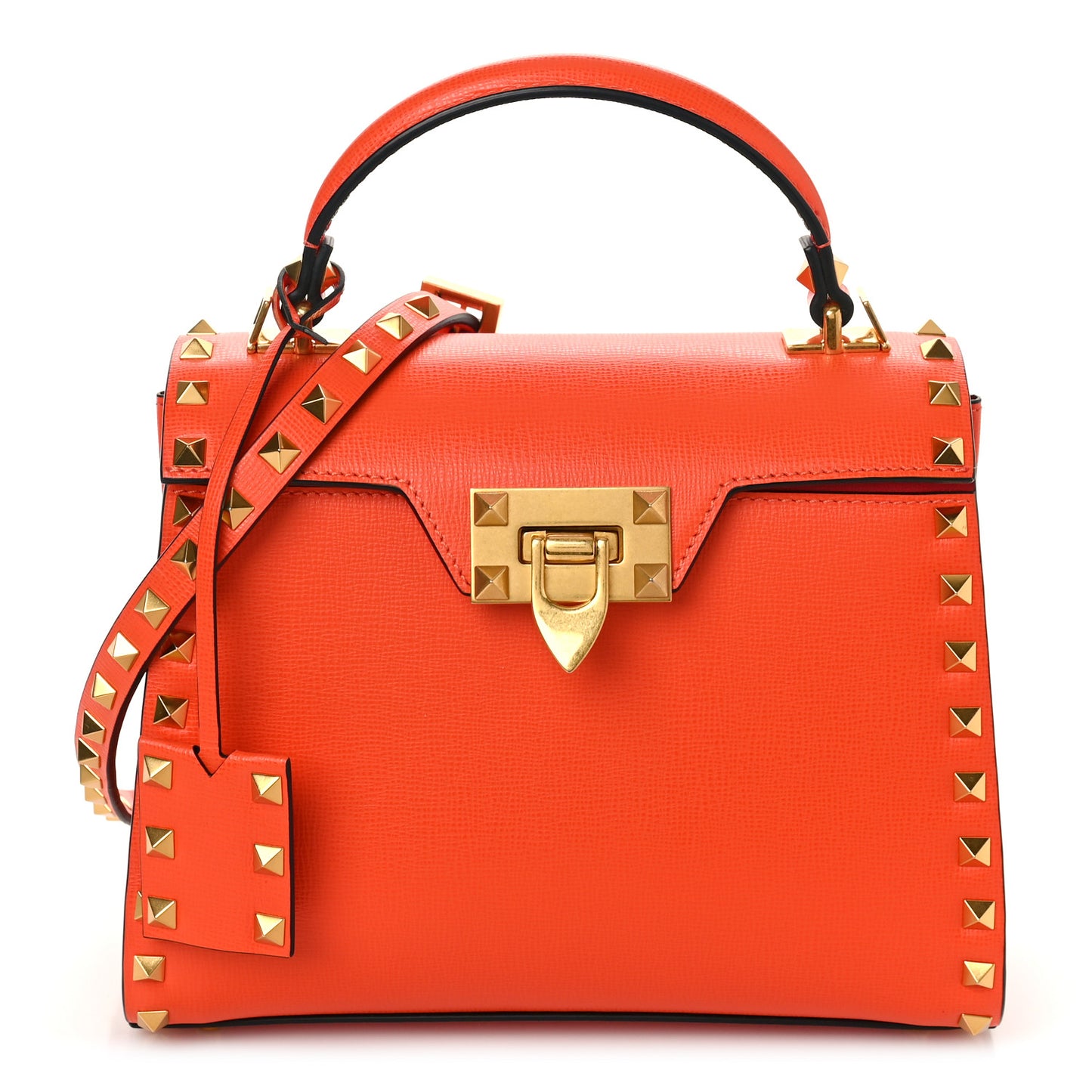 Grainy Calfskin Small Rockstud Alcove Top-Handle Flap Bag Orange