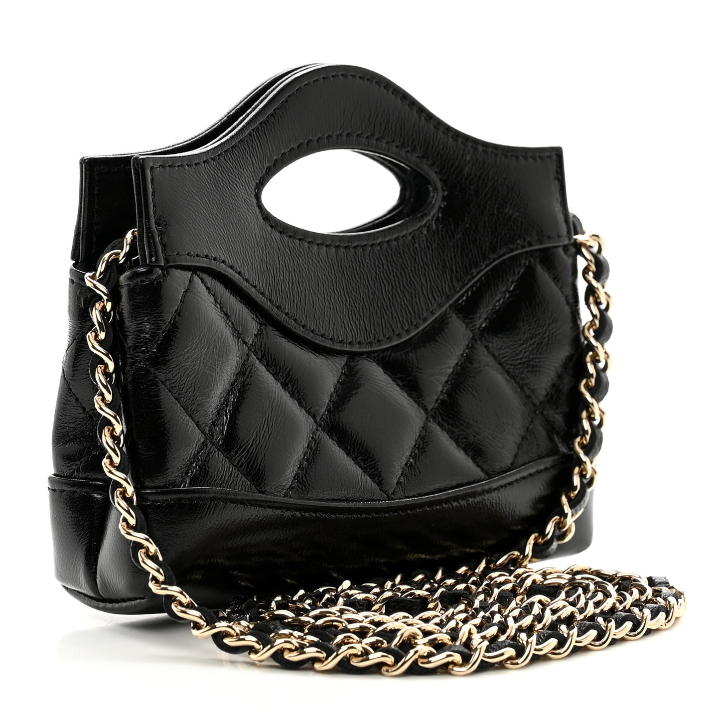 Shiny Lambskin Quilted Micro 31 Clutch With Chain Black
