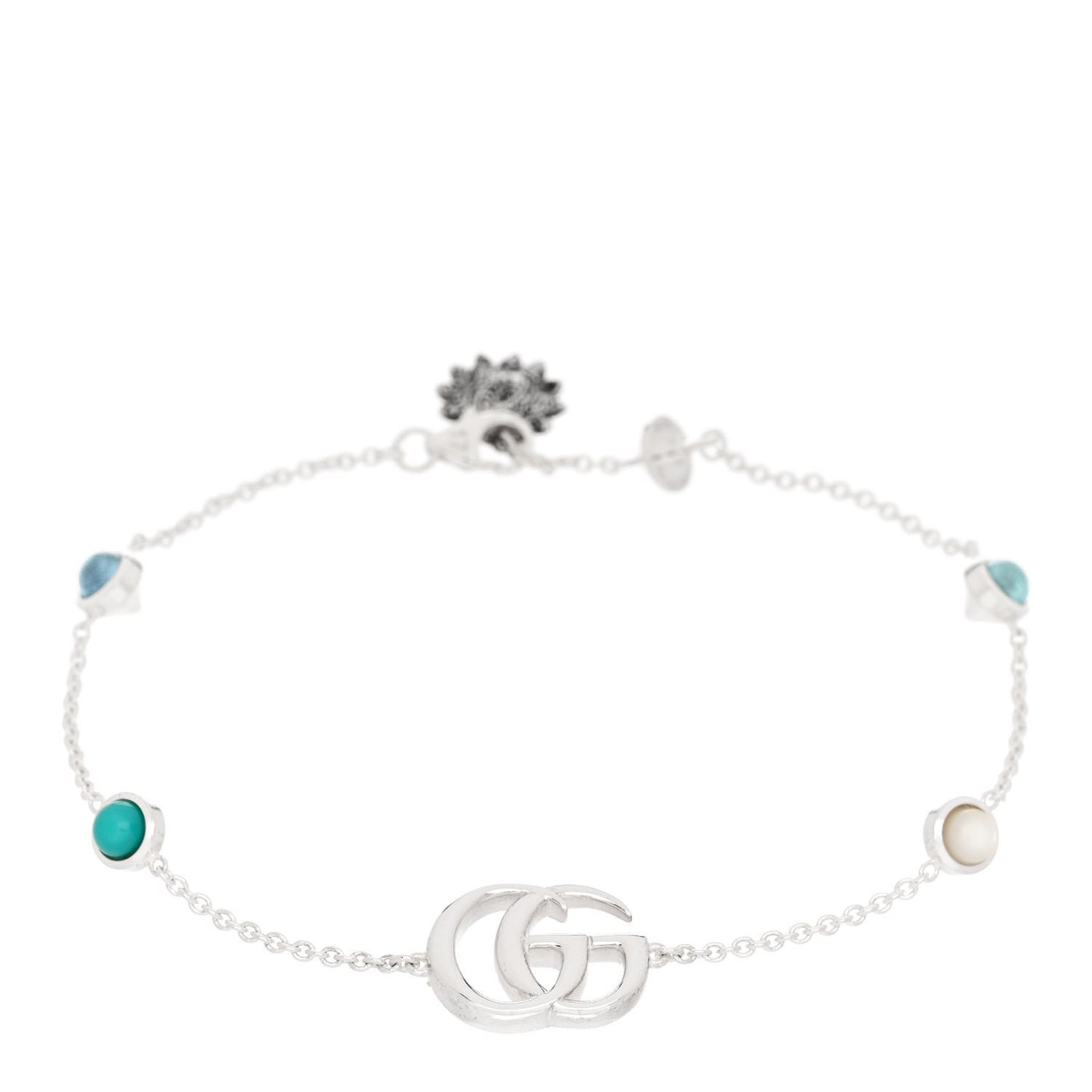 Sterling Silver Blue Topaz Mother of Pearl Resin Double G Flower Bracelet Turquoise