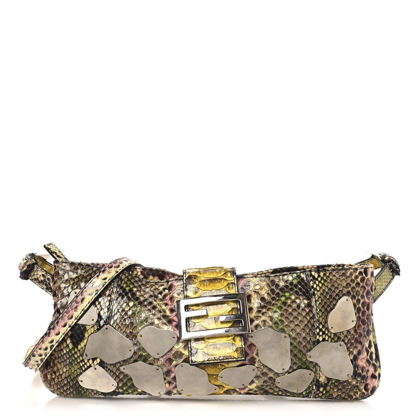 Snakeskin Mirror Baguette Shoulder Bag
