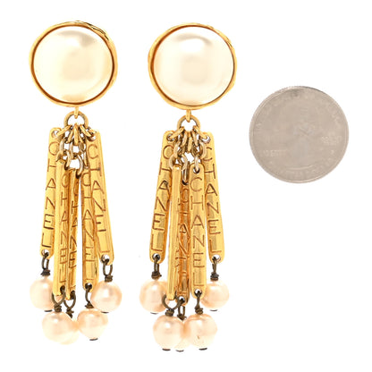 Chanel Pearl Baroque Dangle 3.5" Clip Earrings Gold White 2 of 4