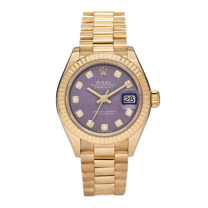 Rolex 18K Yellow Gold Diamond 28mm Datejust President Watch Lavender Tapestry 279178 1 of 5
