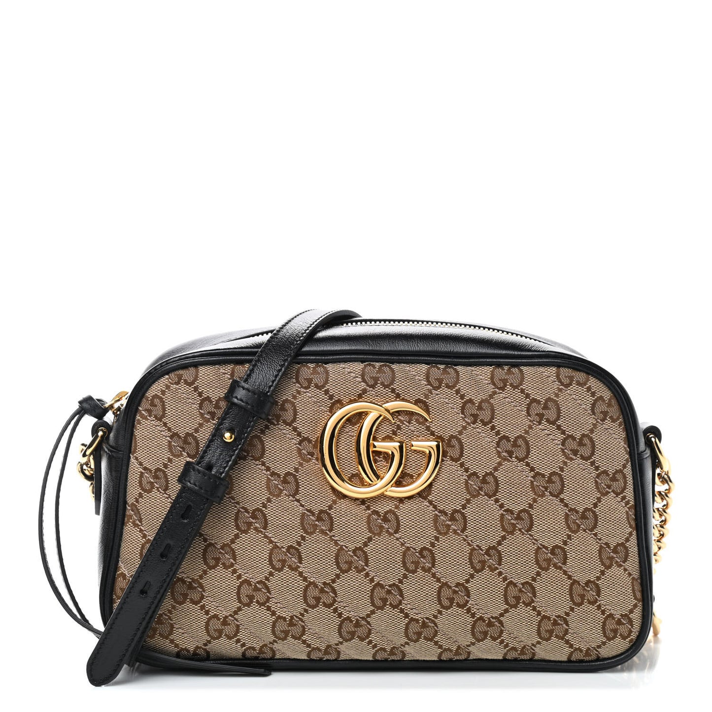 Monogram Matelasse Diagonal Small GG Marmont Chain Shoulder Bag Beige Black