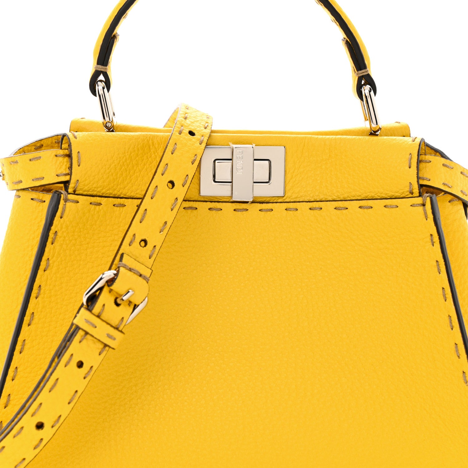 Fendi Cuoio Romano Selleria Mini Peekaboo Iconic Satchel Limone 8 of 10