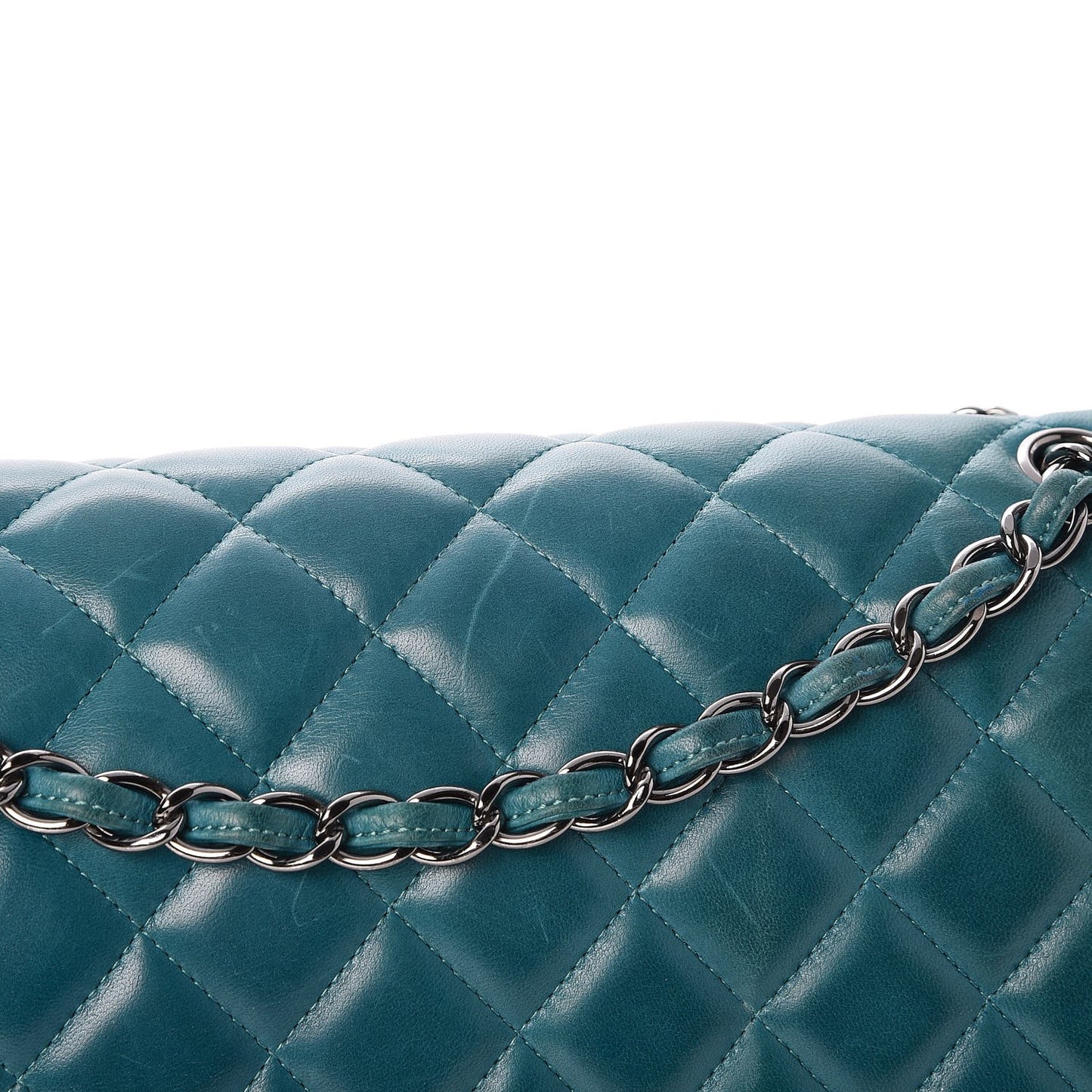 Lambskin Quilted Maxi Double Flap Turquoise