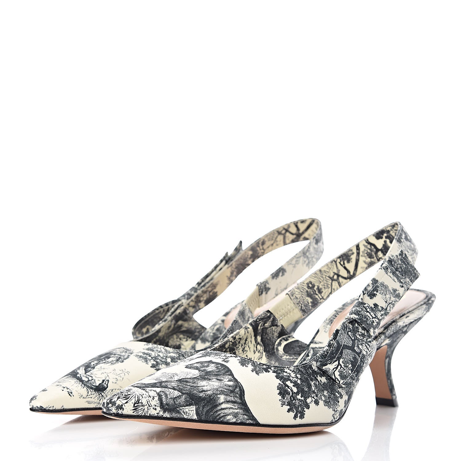 Christian Dior Toile De Jouy Sweet D Slingback Pumps 39 Off White Black 3 of 10