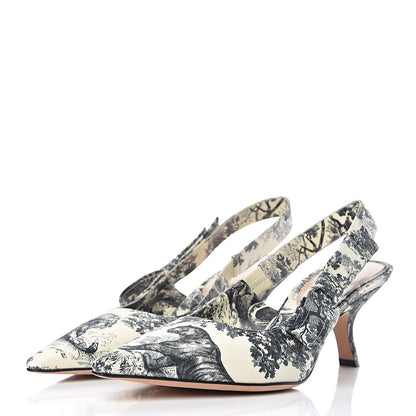 Christian Dior Toile De Jouy Sweet D Slingback Pumps 39 Off White Black 3 of 10