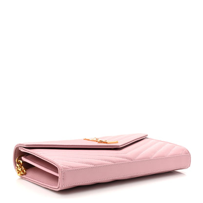 Saint Laurent Grain De Poudre Matelasse Chevron Monogram Chain Wallet Tender Pink 4 of 13