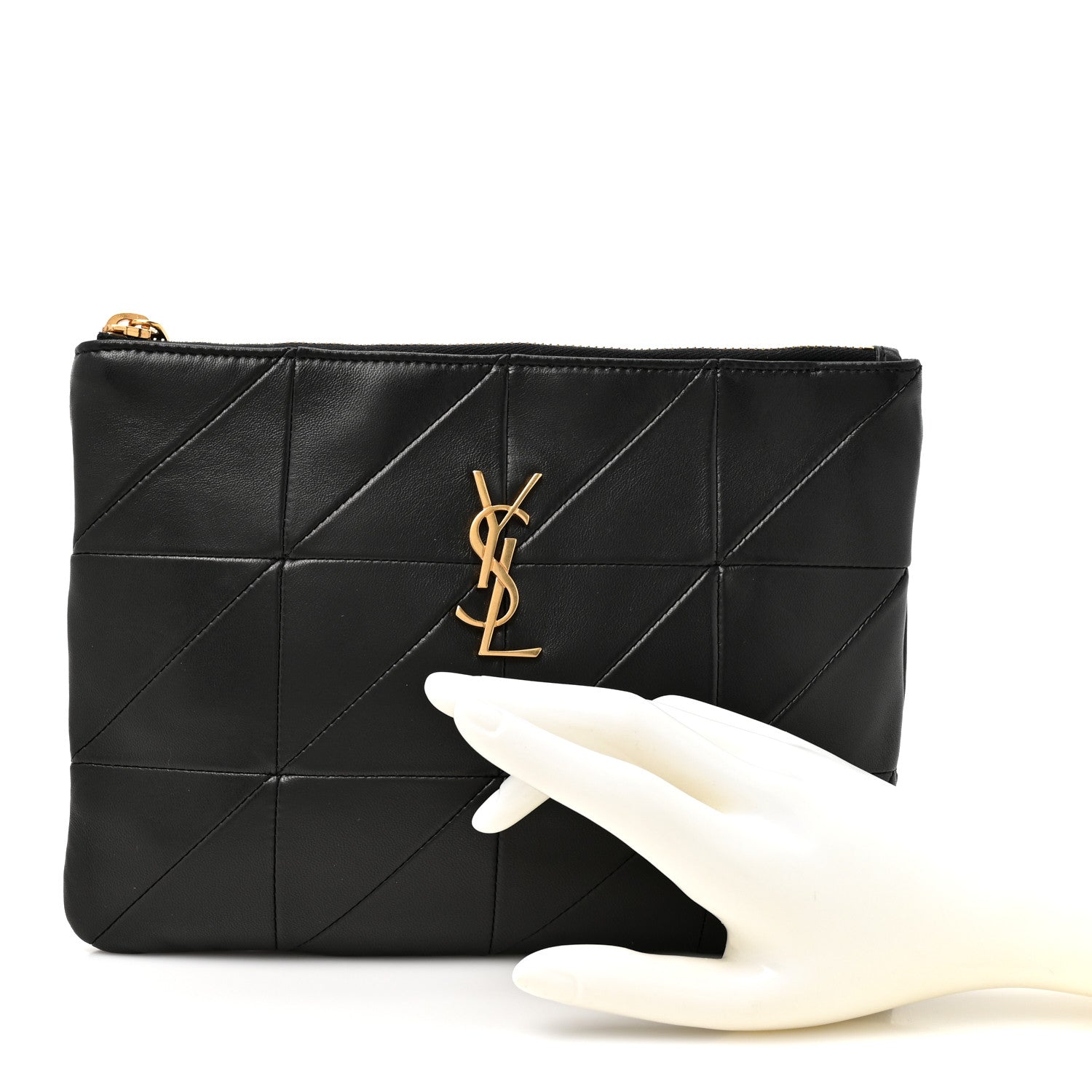 Saint Laurent Lambskin Patchwork Monogram Jamie Pouch Black 2 of 7