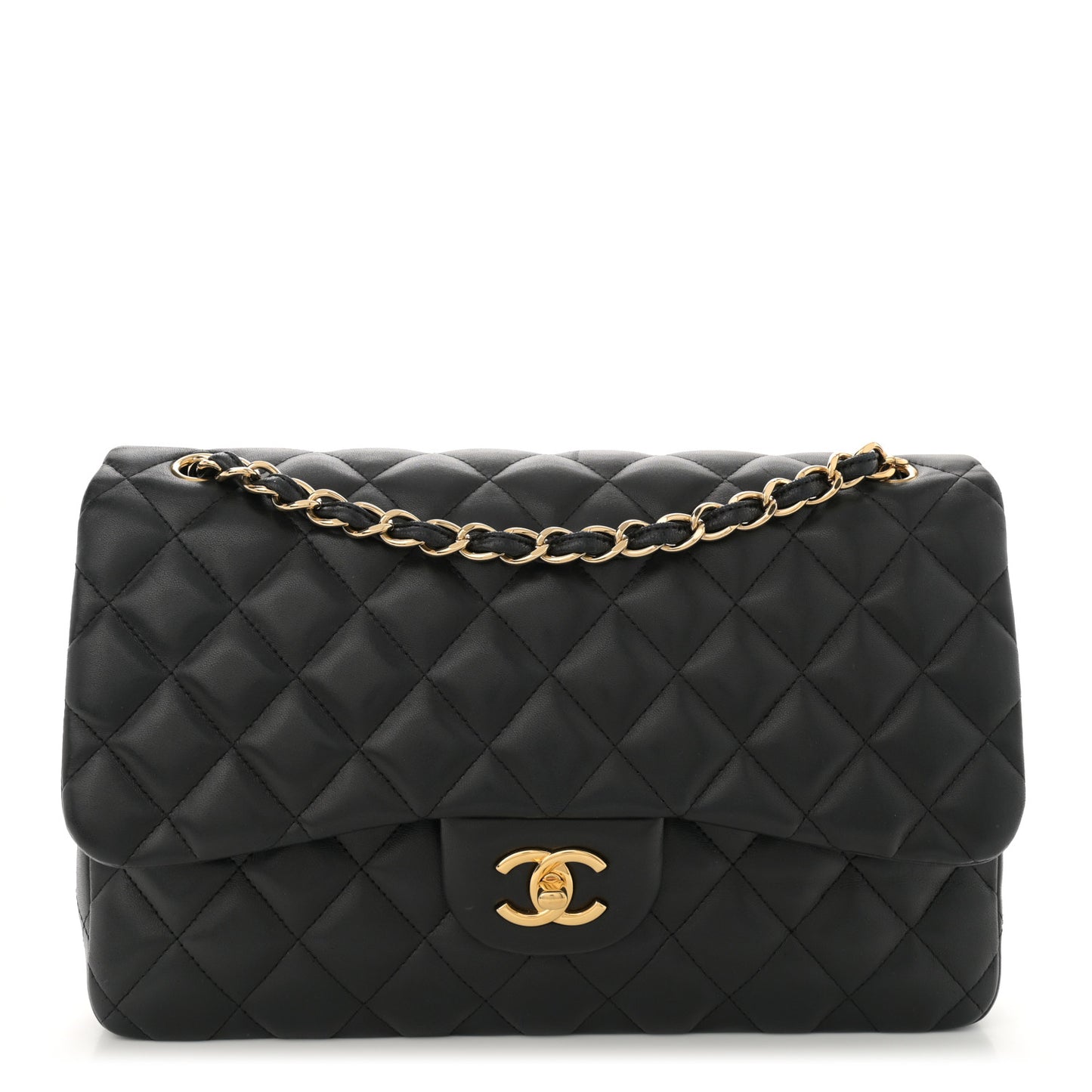 Lambskin Quilted Jumbo Double Flap Black