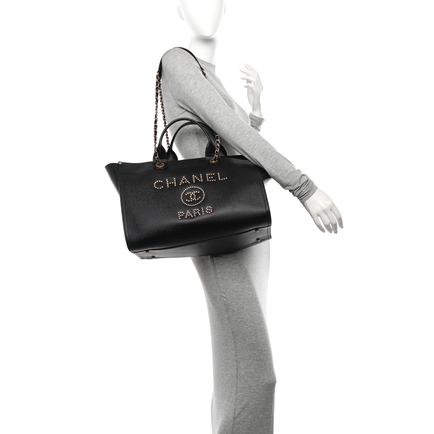 Chanel Caviar Medium Studded Deauville Tote Black 2 of 10