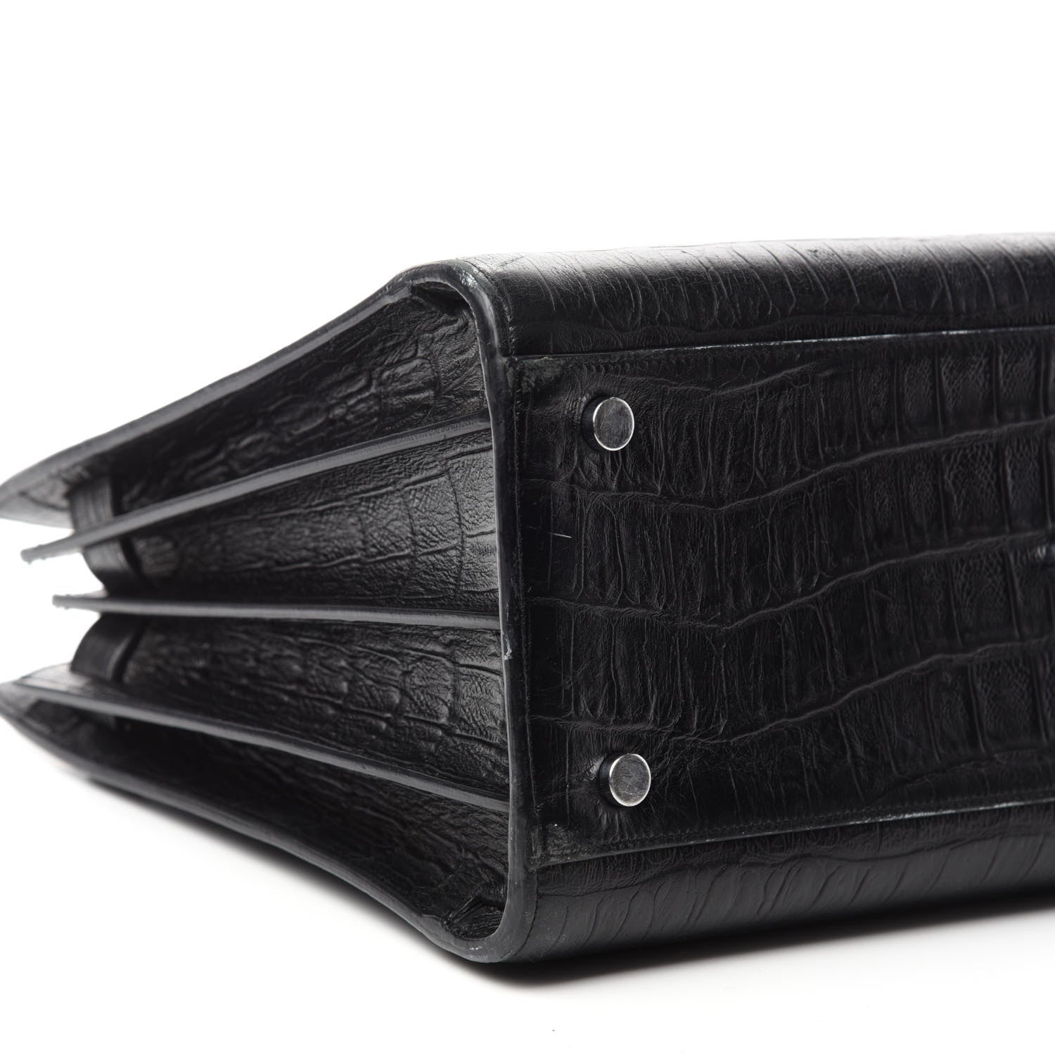 Saint Laurent Calfskin Crocodile Embossed Small Sac de Jour Black 6 of 16