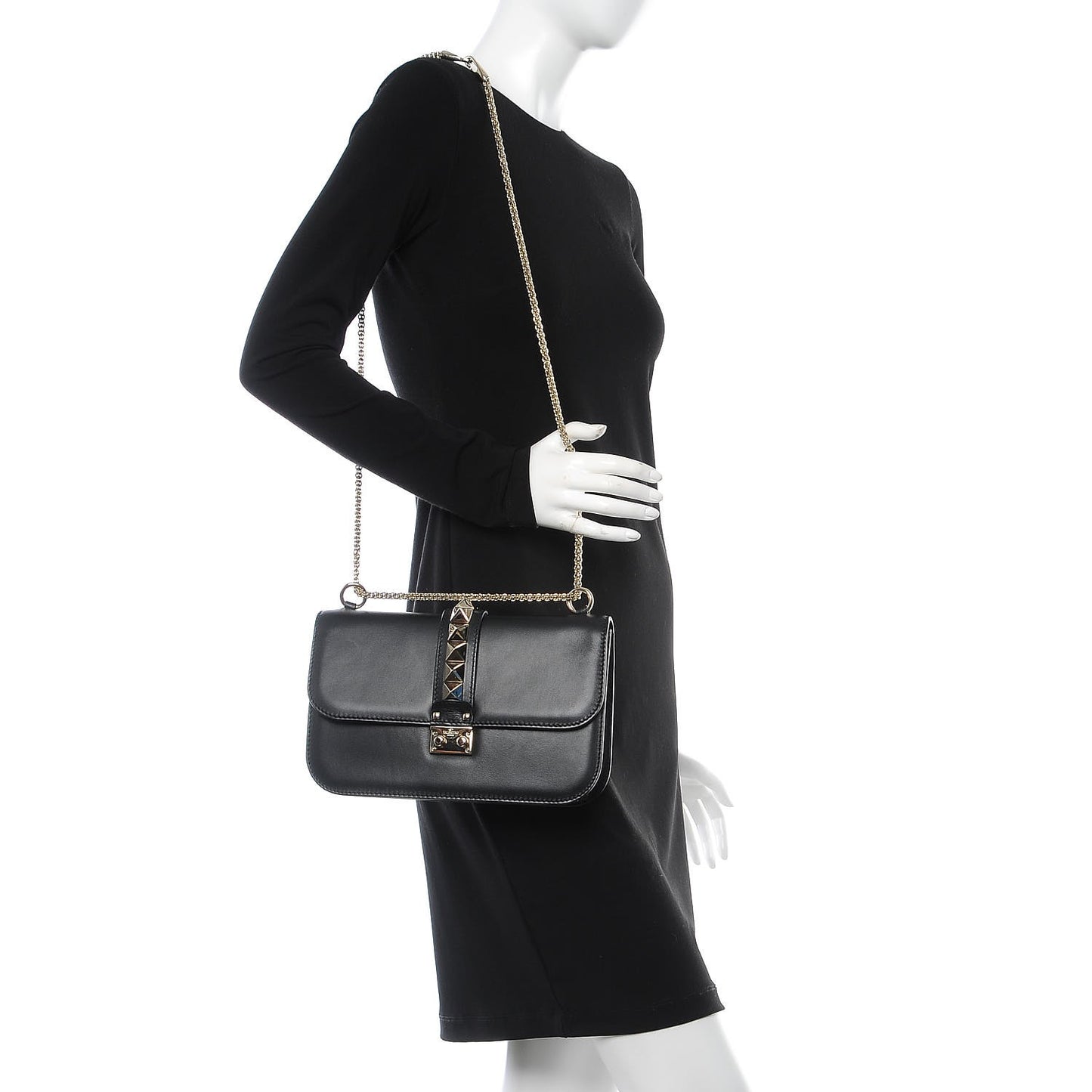 Vitello Medium Glam Lock Rockstud Flap Black