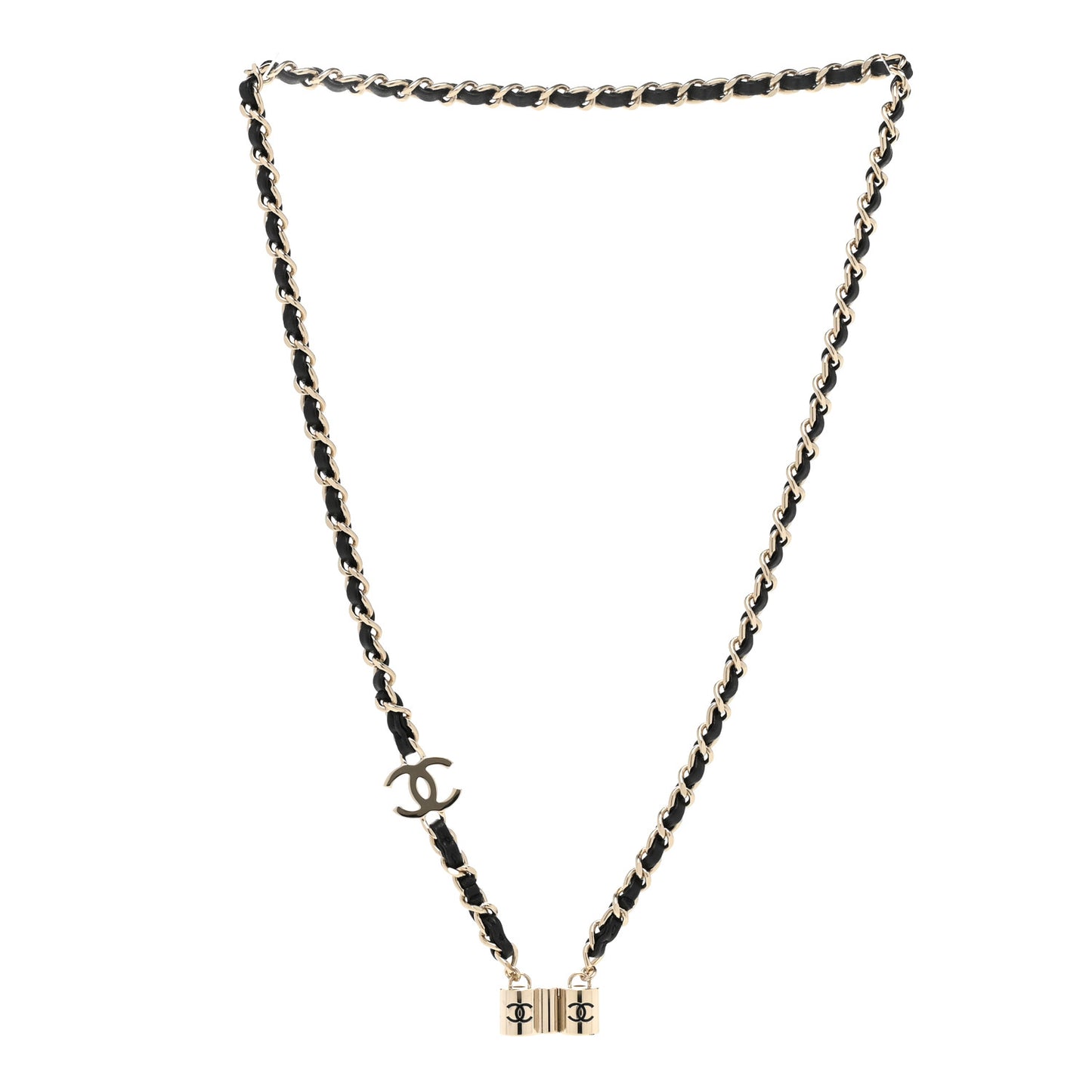 Metal Lambskin CC AirPods Necklace Gold Black