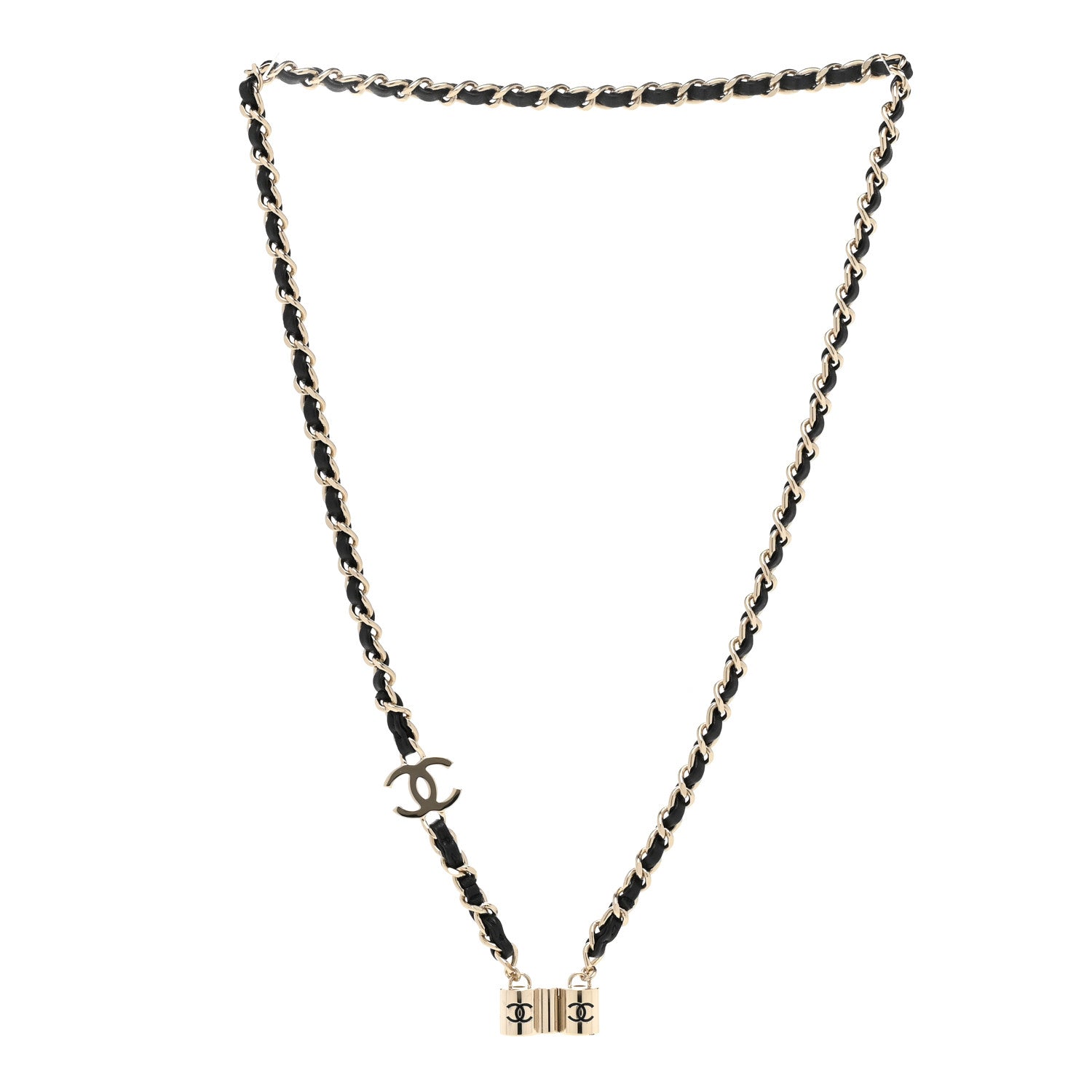 Chanel Metal Lambskin CC AirPods Necklace Gold Black 3 of 7