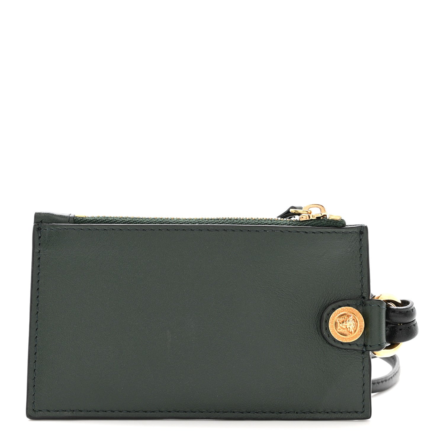Versace Calfskin Medusa Lanyard Zip Pouch Card Holder Bottle Green 1 of 7
