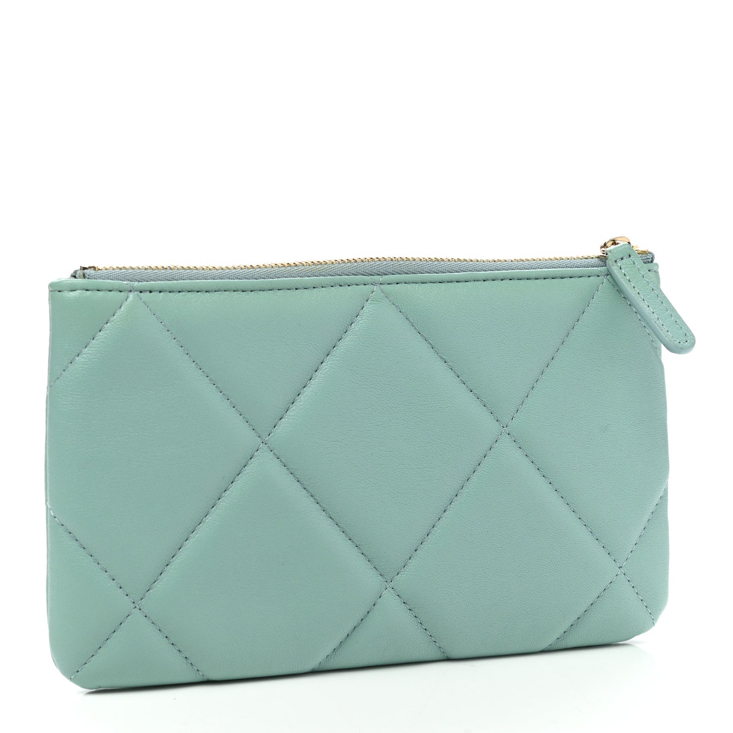 Goatskin Quilted Small Chanel 19 Pouch Light Blue