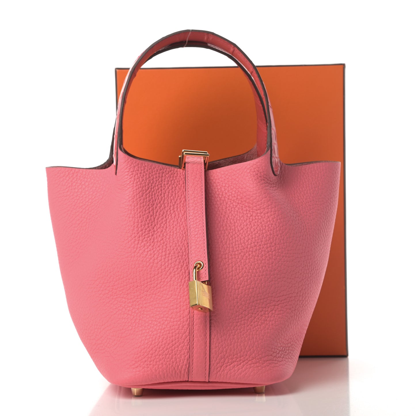 Taurillon Clemence Matte Alligator Picotin Lock Touch 18 PM Rose Azalee