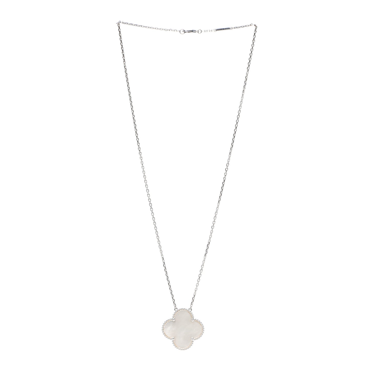 18K White Gold Mother of Pearl Magic Alhambra Pendant Necklace